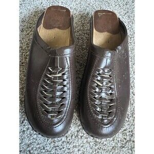 Bastad Troentorp Wright Vtg Shoes Braided Leather Clogs Brown Swedish Sz 39